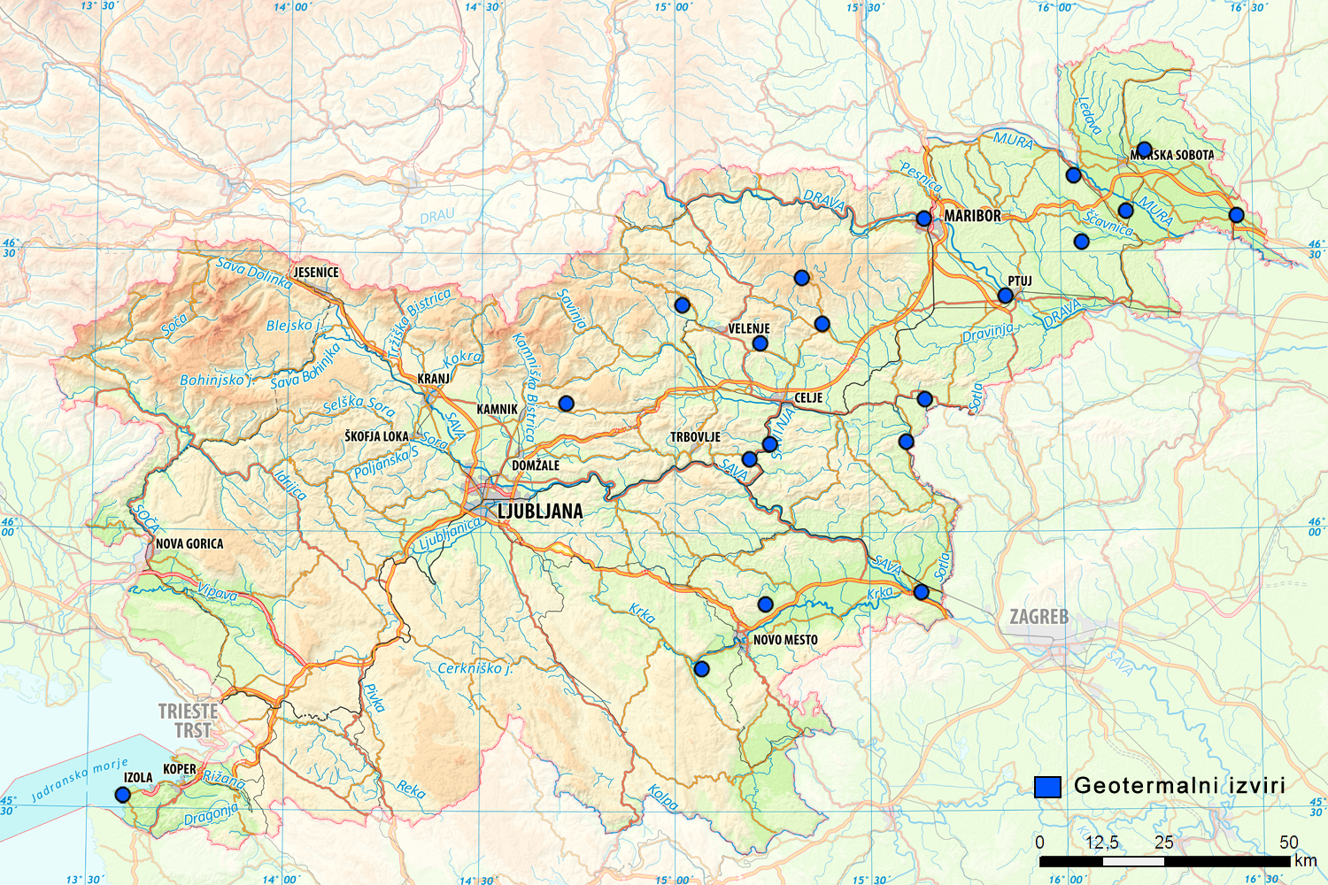 Zemljevid geotermalnih izvirov